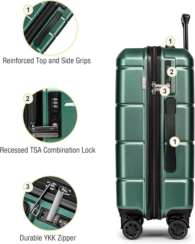 KYME 26 Inch Luggage TSA Approved Hardshell 26" Suitcases with Spinner Wheels Durable Medium Travel Checked Luggage with Cup Holder for Women Men Green