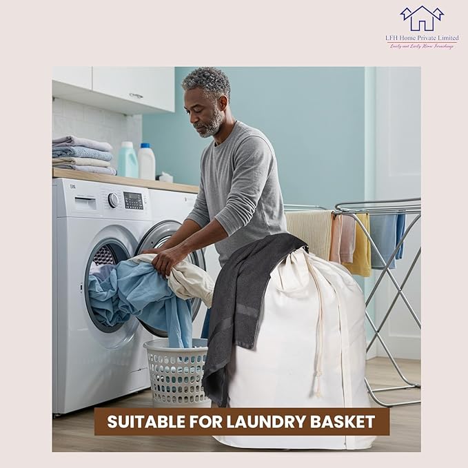 LFH Home Cotton Canvas Large Laundry Bag with Handle, Heavy Duty Drawstring Closure Washable Laundry Bags, School Travel, Home, Hotel, College Dorm, Organizer Sack, Toy Clothes 20x30 (Pack of 2)-White