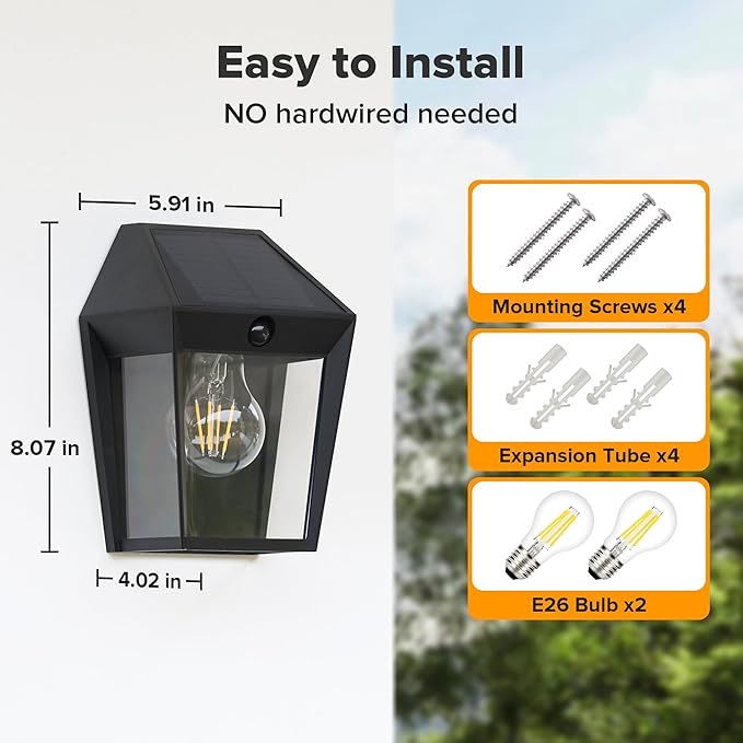 LUTEC 2 Pack Solar Wall Lights Outdoor, Solar Wall Lanterns with 3 Modes, Dusk to Dawn Motion Sensor Led Sconce Lights, Waterproof Exterior Front Door Porch Lights for Outside, Patio, Garage