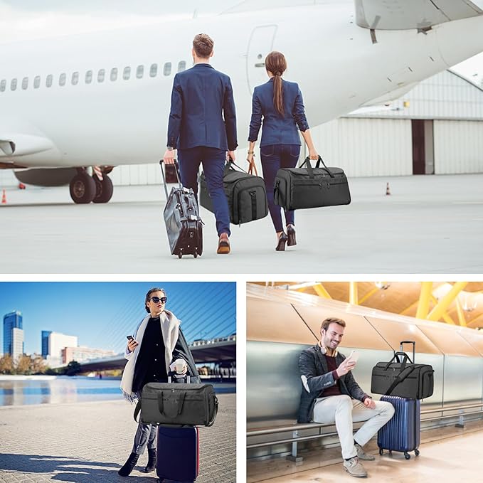 Garment Duffle Bags for Travel, Bukere Convertible Carry on Garment Duffel Bag for Men Women, Shoe Compartment, 2 in 1 Hanging Dress Suitcase Suit Travel Bags, Midnight Grey