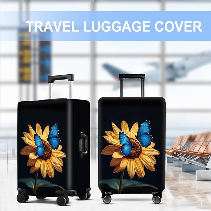 Luggage Cover Washable Suitcase Protector Anti-scratch Suitcase cover Fits 20-34 Inch Luggage (Sunflower, M(24-26inch suitcase))