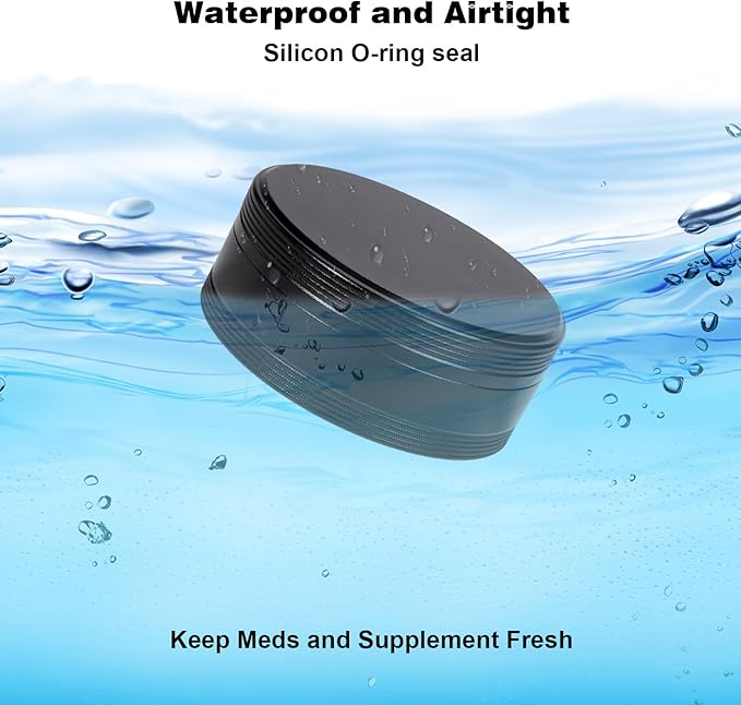 2 Compartment Metal Pill Box - Waterproof Aluminium Travel Pill Case Daily Purse Pocket Medicine Container, Portable Pill Organizer Holder for Medication, Vitamins, Fish Oils
