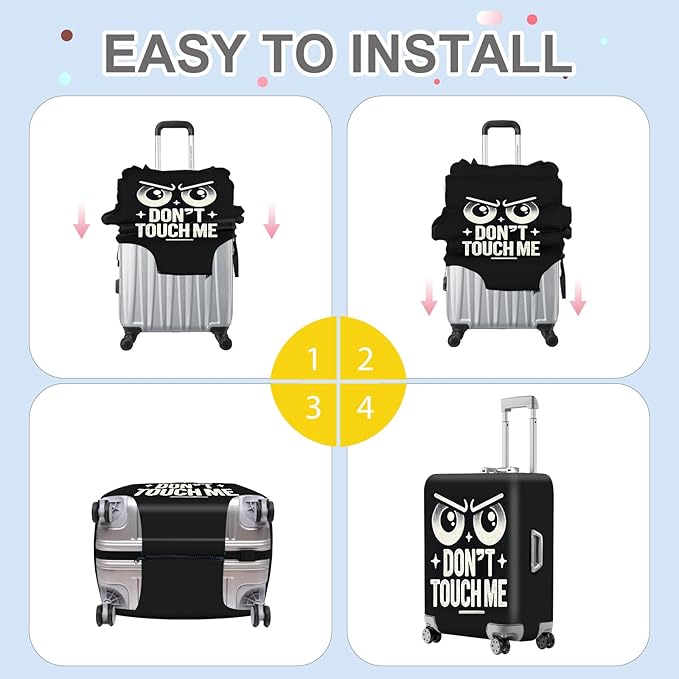ANNA QUEEN Funny “Don’t Touch Me” Luggage Cover, Bold Black Suitcase Protector with Angry Eyes Design, Stretchable, Washable Travel Cover for 24-26 Inch Luggage