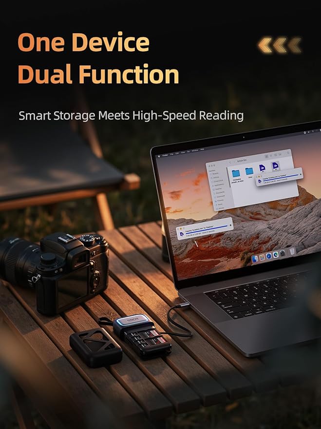 llano 2-in-1 High-Speed SD/Micro SD Card Reader Adapter(UHS-II Supported),Holder Case, Built-in Slot Storage, Compatible with iPhone, Android, PC, MacBook, Laptop, Dual Slot, USB Type-C 3.2 Gen1