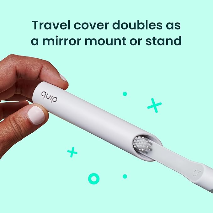 Quip Metal Sonic Toothbrush, Electric Toothbrush for Adults –Time Travel & Soft Bristles with Travel Case & Replaceable Brush Head -3-Month Battery Life - Moonrise Champagne