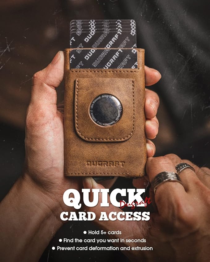 DUGRAFT Pop Up Wallet with AirTag Holder, RFID Blocking Air Tag Wallet with Money Clip Smart Credit Card Holder Wallet for Men(AirTag Not Included)