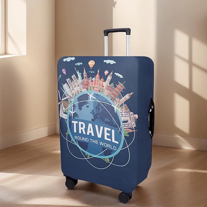 WUJIAONIAO Travel Luggage Cover Baggage Suitcase Cover Protector Skins 18-32 Inch (A9 TRAVEL, M (for 22-24 inch luggage))