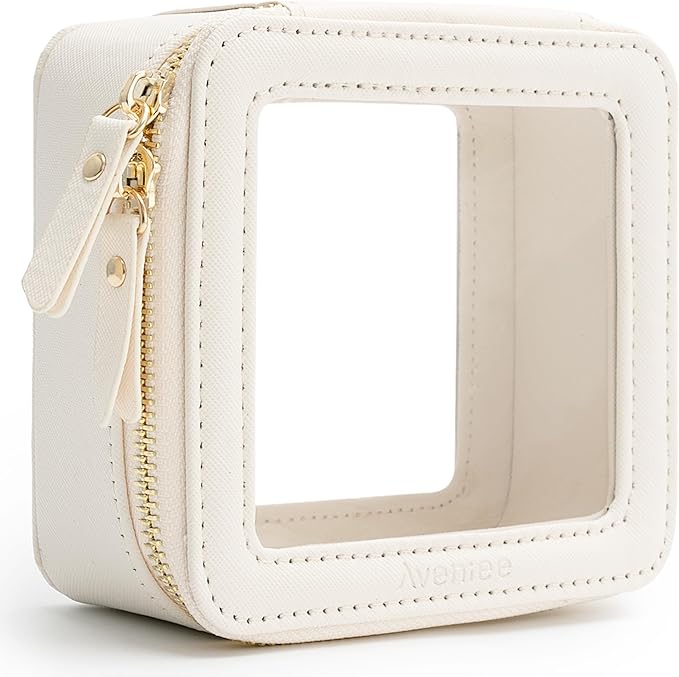 Aveniee Clear Makeup Bag Small, Mini Travel Toiletry Bag Cosmetic Bags Organizer, TSA Approved Clear Makeup Case Pouch with Zipper, Car Essentials for Women Men(Mini-White)