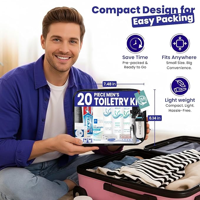 Trektote Bulk Hygiene Kit For Men And Women – (25 Pack) 20 Piece Set Of Travel Size Toiletries, TSA Compliant, Bulk Travel Essentials, Includes Shampoo And Conditioner, Body Wash, Toiletry Bag & More