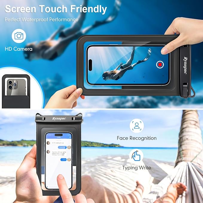 Double Space Waterproof Phone Pouch, 2 Pack Waterproof Phone Case with Lanyard for iPhone 16 15 14 Pro Max up to 8.5’’, Cellphone Dry Bag for Beach Vacation Travel Cruise Essentials