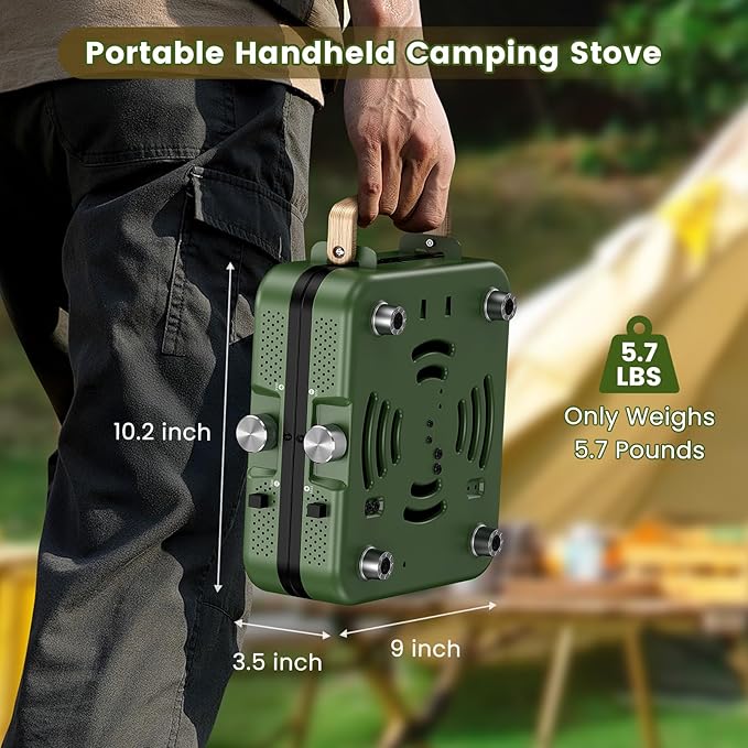 OGERY 2-Burner Foldable Camping Stove with Griddle (Textured & Smooth) and Carrying Bag, Portable Propane Camp Stove with 2 Adjustable Burners & Piezo Ignition, for Camping Tailgating Essentials Gear