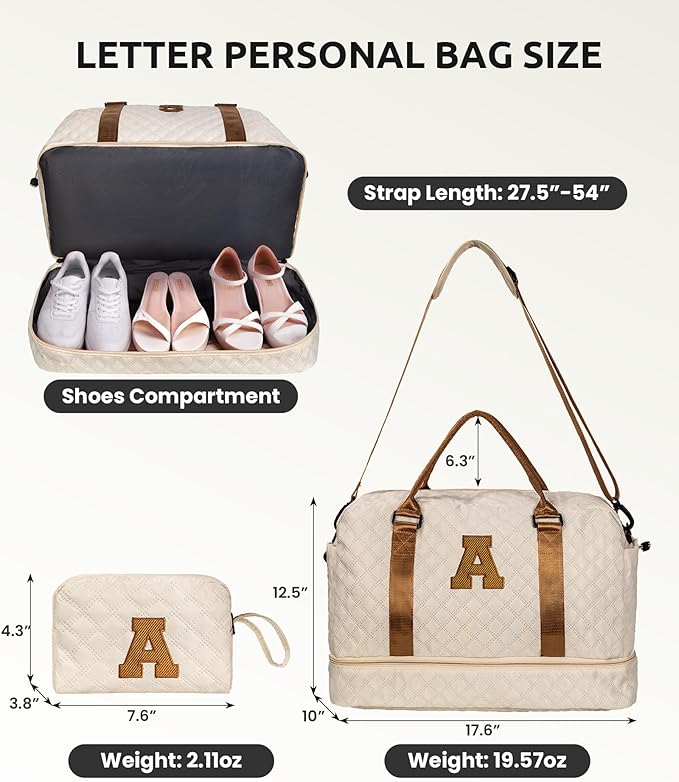 Initial Duffle Bag, Personalized Weekender Bag with Shoulder Strap, Monogram Overnight Bag for Women Wet Pocket, Letter Travel Bag with Makeup Bag Gifts for Niece (Letter R)