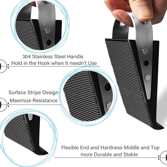 Shackcom Door Stopper, 2 Pack Black Heavy Duty Wedge That Holds Doors Firmly and Doesn’t Budge, Made of Rubber and Stainless Steel, Works on All Floor Surfaces, with Hanger which Easy to Storage