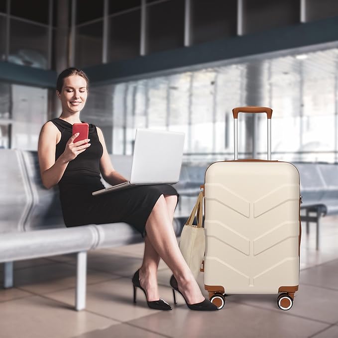 Hardside Carry On Luggage 22x14x9 Airline Approved with Spinner Wheels, Lightweight 20-inch Carry-On Suitcase for Men & Women, White
