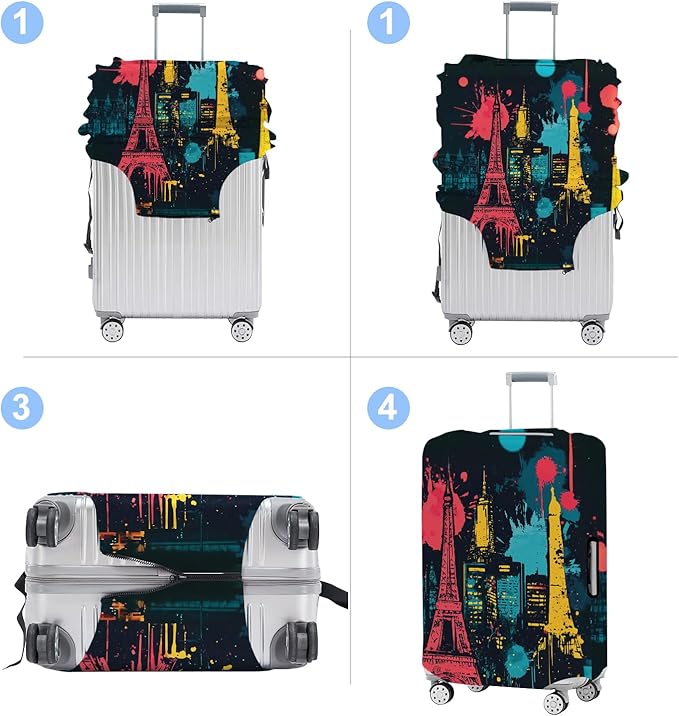 Luggage Cover Washable Suitcase Protector Anti-scratch Suitcase cover Fits 20-34 Inch Luggage (Tower-4, M(24-26inch suitcase))