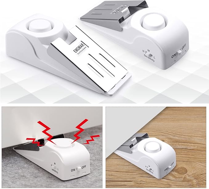 EMDMAK Door Stop Alarm with 120DB Siren Door Stop for Home & Travel (White) (Pack of 2)