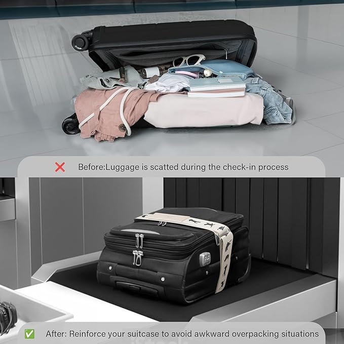 Luggage Straps for Suitcases,Adjustable Luggage Elastic Belt, Travel Essentials for Airport,Station, Vibrant Designs,(Tuxedo Cat)