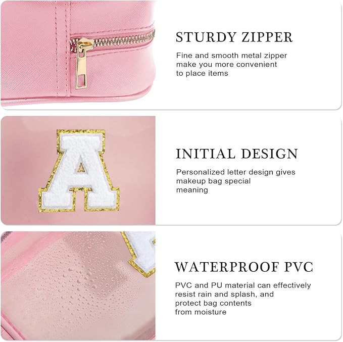 YOOLIFE Travel Makeup Bag Toiletry Bag for Women, Clear Make up Bag PVC Cosmetic Bag Pink Preppy Stuff Travel Accessories Makeup Pouch Birthday Gifts for Women Teacher Mother Wife Girlfriend Gifts W