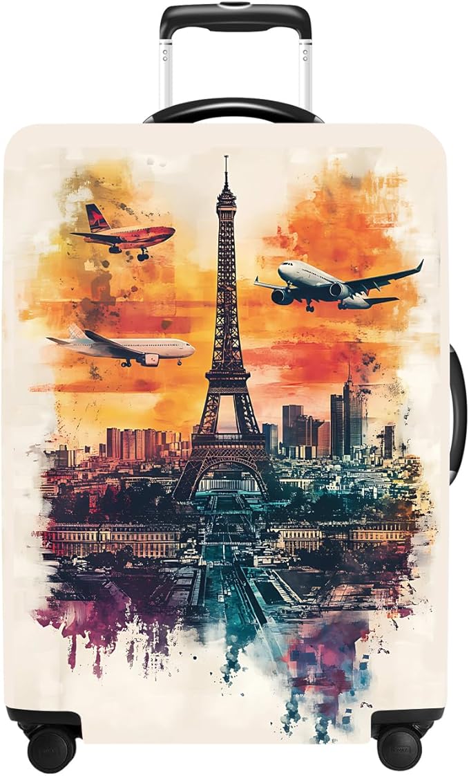 Luggage Cover Washable Suitcase Protector Anti-scratch Suitcase cover Fits 20-34 Inch Luggage (Tower-1, S(20-22inch suitcase))