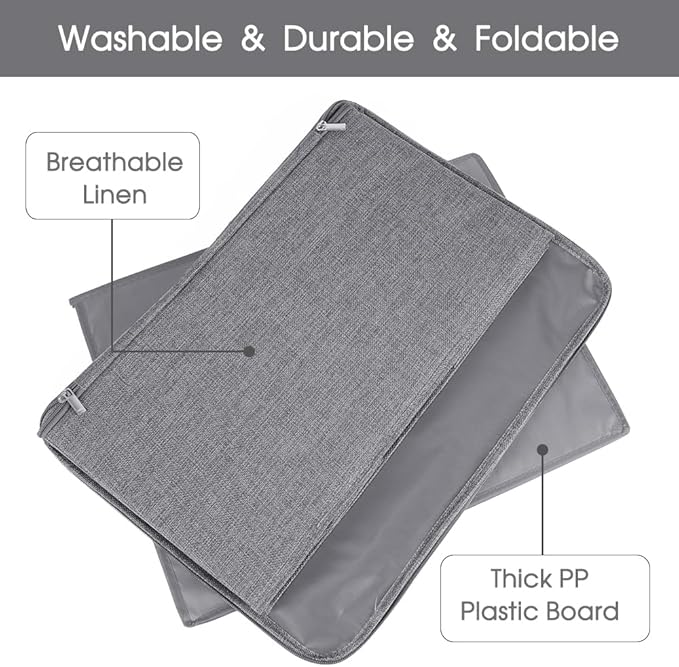 ANMINY 3PCS Storage Bins with Zipper Lids 13 Qt Lidded Fabric Storage Boxes Baskets Cubes with Handles Collapsible Washable Cotton Linen Closet Shelf Clothes Organizer Containers - Gray, Small