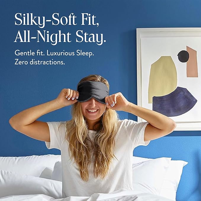 Brooklinen Silk Eye Mask for Sleeping – Carbon Grey, 100% Mulberry Silk Sleep Mask with Soft Elastic Strap, Machine Washable, Breathable & Cool-to-The-Touch – Ideal for Sleeping & Traveling