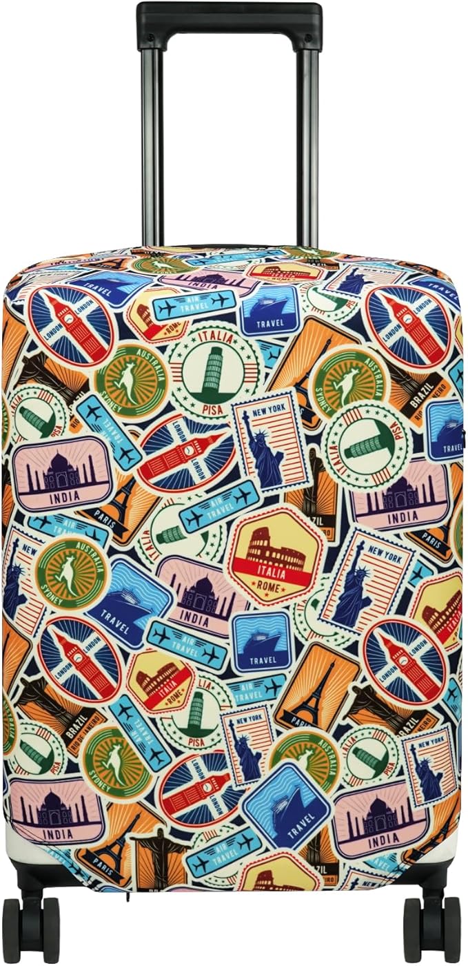 HYPER VENTURE Washable Luggage Cover - Fashion Suitcase Protector Fits 31-32 Inch Luggage (World Voyage, XL)