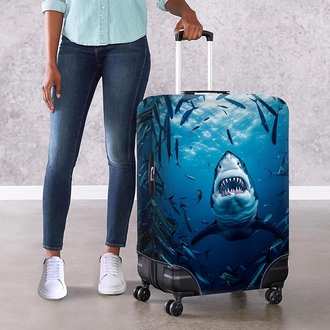 Seadworld Shark Luggage Cover 18-21 Inch High Elastic Thickened Travel Suitcase Covers Blue