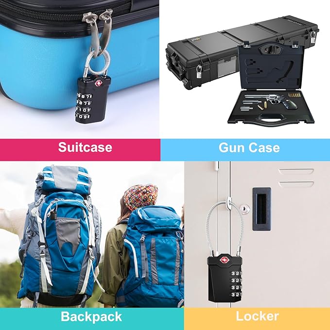 ZHEGE Travel Locks TSA Approved, 4 Digit Cable Luggage Locks with Inspection Indicator for Suitcase, Backpack, Cabinet, Toolbox, Gym & School Locker (2 Pack, Pink)