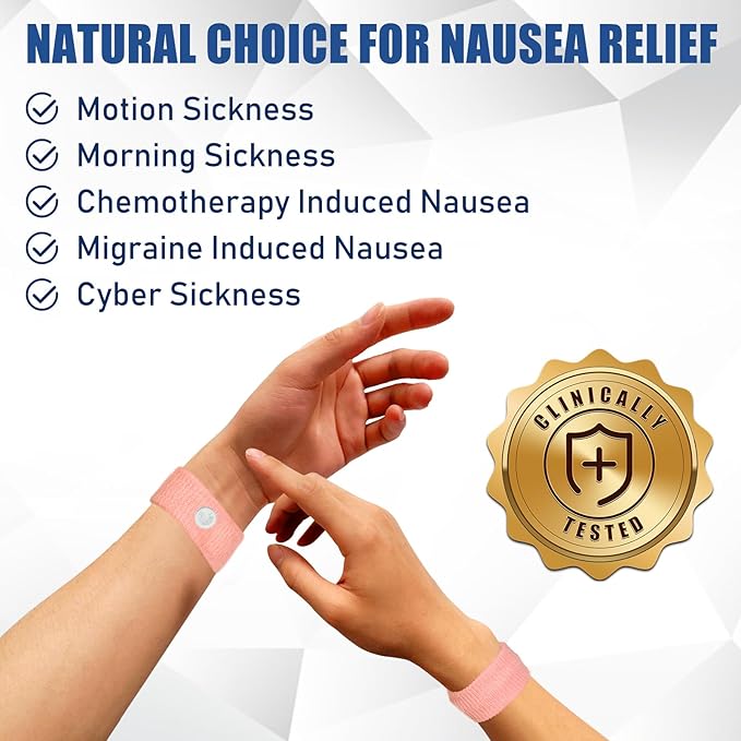 Motion Sickness Bands Anti Nausea Wristband for Adult and Kids Morning Sickness Relief for Pregnant Women Acupressure Nausea Relief for Car, Sea, Air Sickness - 1 Pair Pink