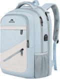 MATEIN Large College Laptop Backpack, Water Resistant Nurse Travel Backpack with USB Charging Port TSA Approved, Soft Anti Theft Comupter Bag for Work, Blue Beige