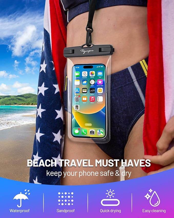Waterproof Phone Pouch Bag - 7.5in Water Proof Cell Phone Case for Beach Travel Must Haves, IPX8 Dry Bag with Lanyard for iPhone 16 15 Pro Max Galaxy S25 Ultra Pixel 7a, Cruise Essentials 2025