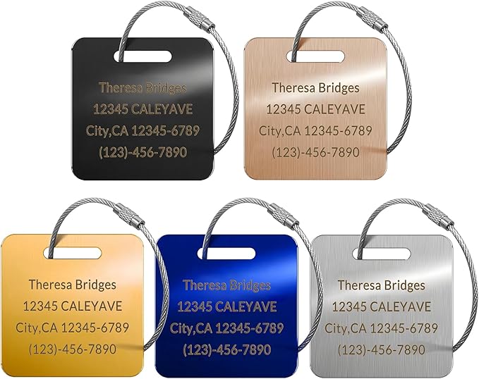 (5Pack Made in USA) Custom Personalized Luggage Tags-Customized Unique tag for Suitcase Backpack Travel,Bags (Golden (2 × 2))