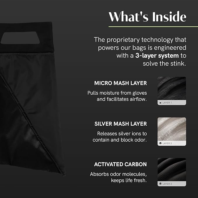 Salt Glove Bag Smell-Proof Durable Odor Containing Bag for Gloves - Size Small - Water-Resistant and Easy to Clean Smell Proof Bag - Black