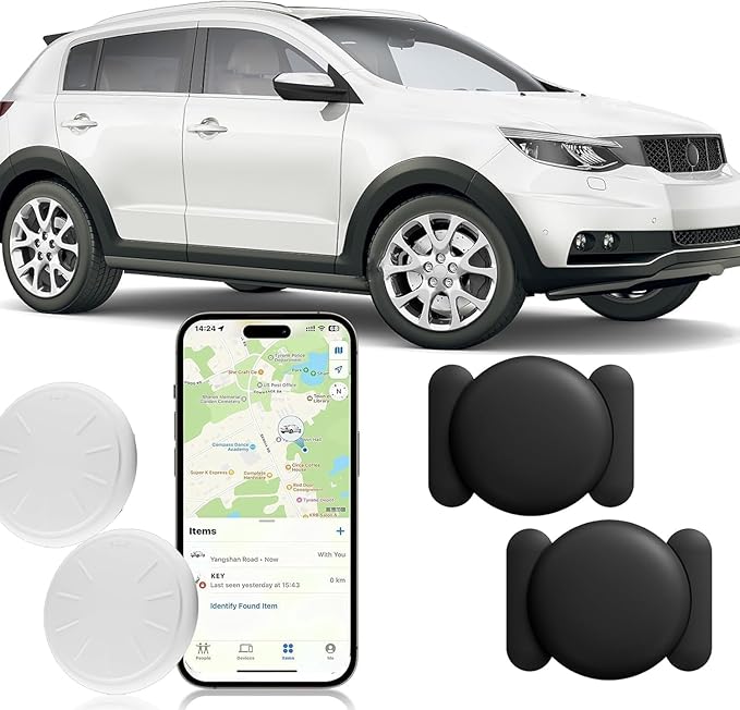 No Subscription Vehicle GPS Tracker,Portable Car GPS Tracker Work with Apple Find My（iOS Only,Mini Magnetic GPS Device Full Coverage Pinpoint Vehicle Location Elderly Children Pets (Black,2PCS)