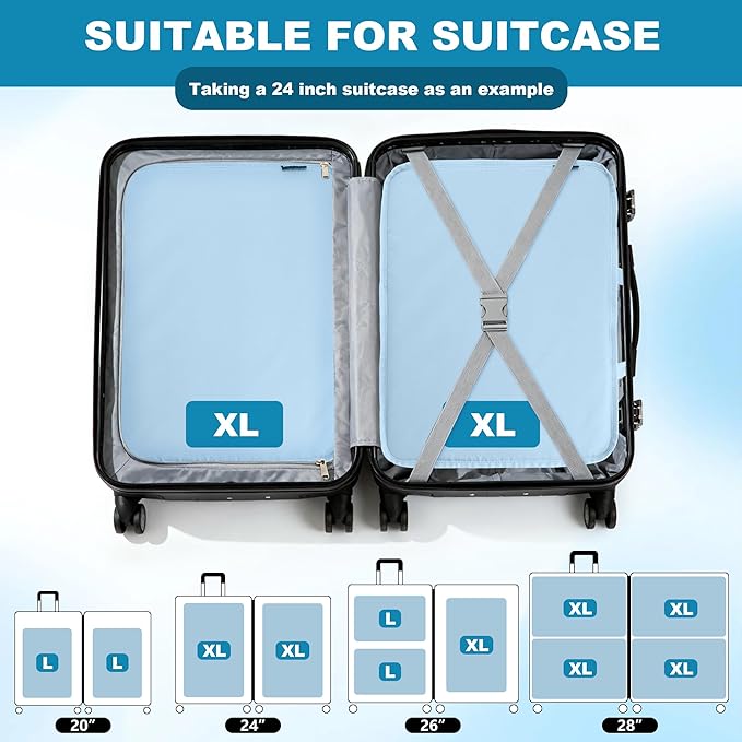 Compression Packing Cubes for Travel Essentials, 2 Pack Expandable Travel Cubes for Packing Bags Suitcase Organizer, Blue