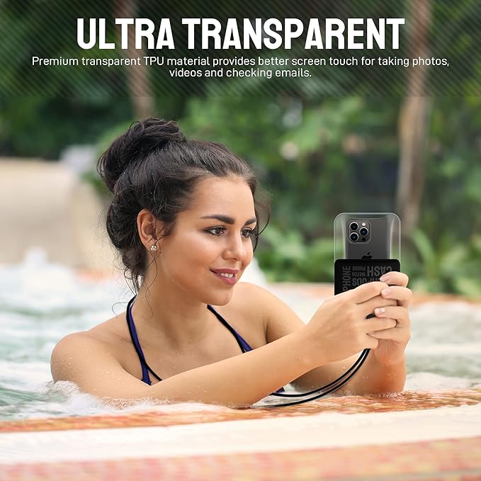 Universal Waterproof Phone Pouch [Double Space] IPX8 Dry Bag with Lanyard for iPhone 16 15 14 13 12 Pro Max XS XR X Galaxy S25 S24 S23 Ultra, Fit All Phones Up to 8'', Black