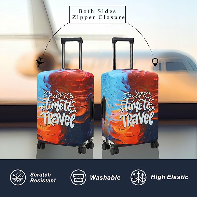 Explore Land Luggage Cover Suitcase Protector Fits 23-26 Inch Case (Time to Travel, M)