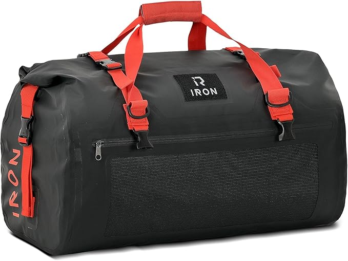BORLENI Waterproof Motorcycle Dry Duffel Bag Luggage Tail Bag with Large Storage Space,Roll Top Closure, Shoulder Straps, Inner Pocket and Mesh Pocket for Motorcycling Travel Camping (Black,70L)