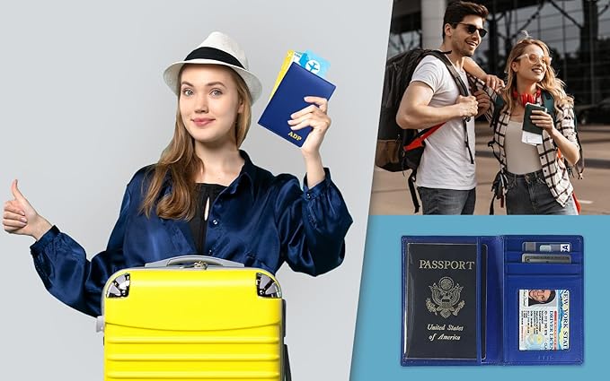 Personalized Monogrammed Cobalt Blue Leather RFID Passport Wallet