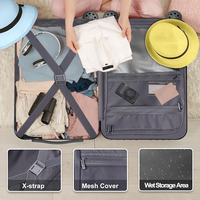 Krute Luggage Sets 2 Pieces PC+ABS Hardshell Suitcase with Spinner Wheels TSA Lock Carry On Suitcase Set 20+28 Inch Luggages