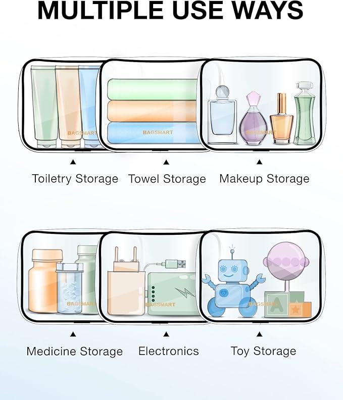 BAGSMART Clear Toiletry Bag, 3 Packs TSA Approved Water Resistant Quart Size Travel Organizer, Airport Airline Travel Essential Carry On Makeup Cosmetic Bags for Women, Nude Pink