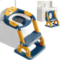 Potty Training Seat for Toddlers - Upgrade 2-in-1 Toilet Seat Toilet Ladder for Kids Children Boys Girls, Anti-Slip Pad & Adjustable Height with Waterproof PVC Cushion - Dark Blue