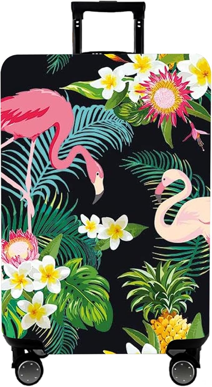 WUJIAONIAO Travel Luggage Cover Baggage Suitcase Cover Protector Skins 18-32 Inch (Flower flamingo, M (for 22-24 inch luggage))