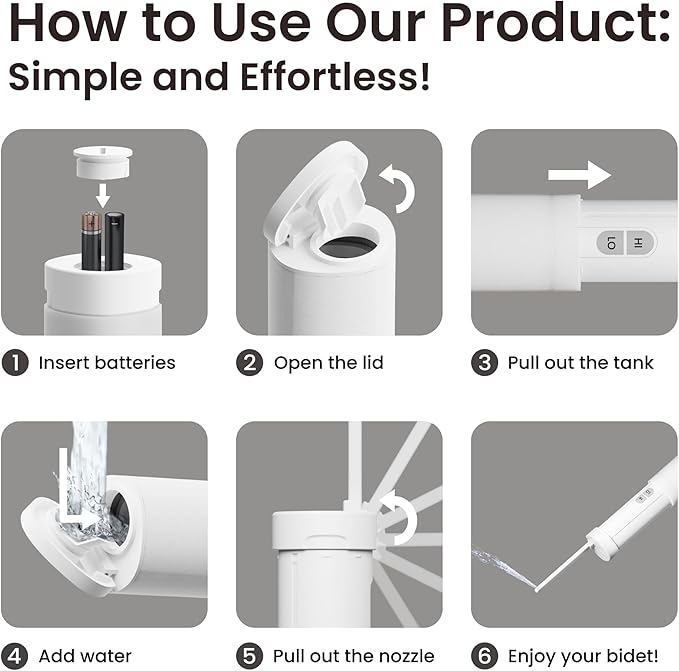 VOVO Go Portable Electric Bidet for Travel - 2 Adjustable Pressure Settings, Compact Handheld Bidet, Ideal for Personal Hygiene & Postpartum Care, Lightweight & Leak-Proof Design - 140ml, White