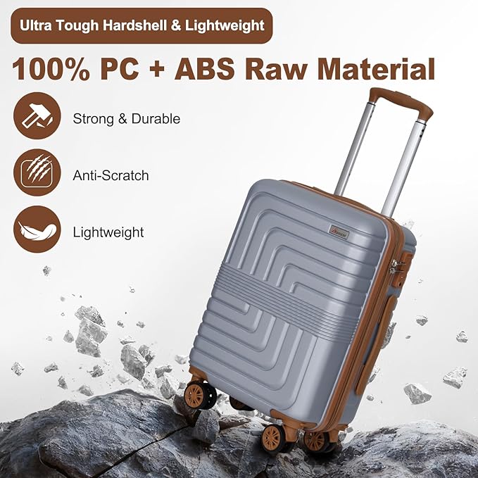 Romswi Luggage Sets 2 Piece, Expandable Carry On Luggage 20In with Travel Backpack, PC+ABS Hardside Suitcase Set with TSA Lock, Durable Carry On Suitcase with Spinner Wheels Silver