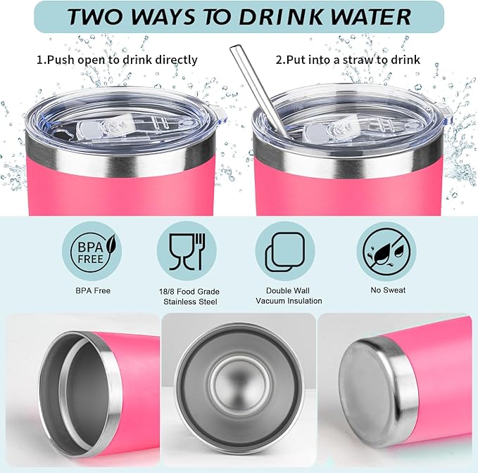 20oz Tumbler with Straw and Brush, Stainless Steel Vacuum Insulated tumbler, Double Wall Insulated Coffee Tumbler for Outdoor, Home, Travel,Office (Mix-1,8pcs)