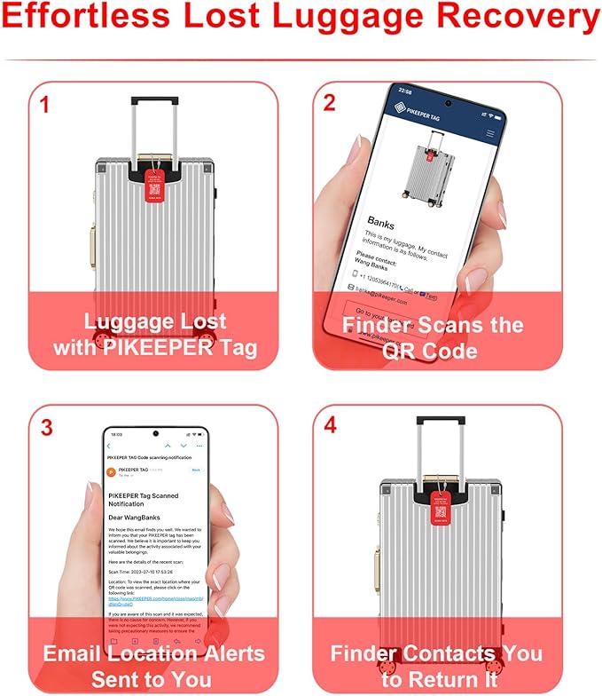 Engraved Aluminum Luggage Tag, American Flag Suitcase ID Tag with Smart QR Code for Lost & Found, Shows Scanner’s Location When Scanned, Privacy-Protected Travel Bag Tag (2 Pack)
