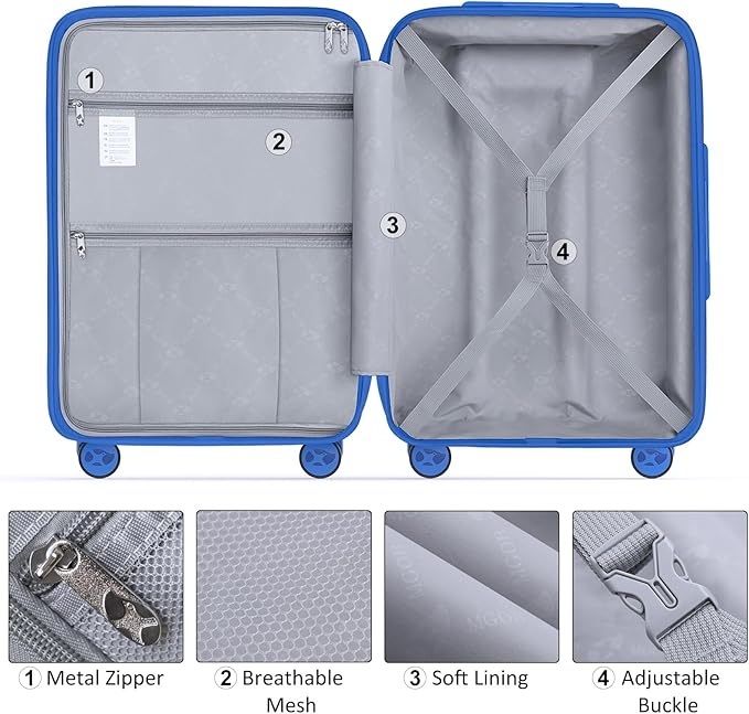 Luggage Sets 3 Piece, Hard Shell Luggage Sets with Spinner Wheels, PP Lightweight & Durable Suitcases with TSA Lock, Hardside Travel Suitcase Sets (20/24/28 inch), Blue