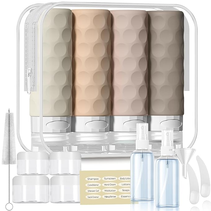 16pack Travel Bottles for Toiletries, TSA Approved Travel Size Containers Set, Leak Proof Refillable Liquid & Creams Toiletries Accessories Kit W/Toiletry Bag (Cream)