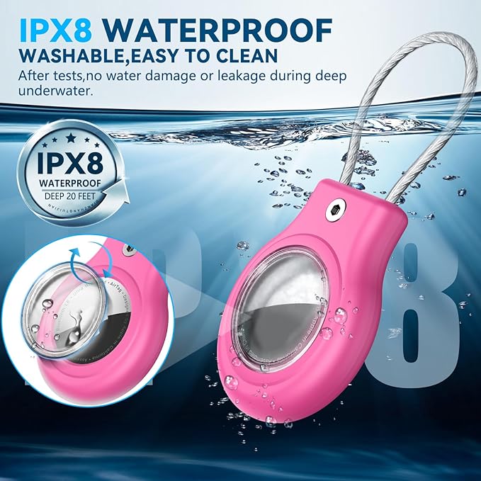 Waterproof Airtag Holder,4 Pack Airtag Case with Secure Lock,Airtags Keychain for Apple Airtag,Anti-Lost Protective Case Air tag Accessories for GPS Tracker Luggage,Key,Pet-Rose Pink/Green/Pink/Purple